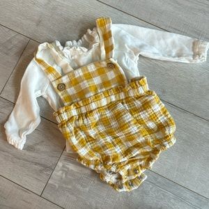 Mud Pie gingham cotton overalls outfit 3-6 months